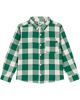 Petit Bateau Long sleeved checkered shirt - Green/Avalanche White Shirts And Blouses