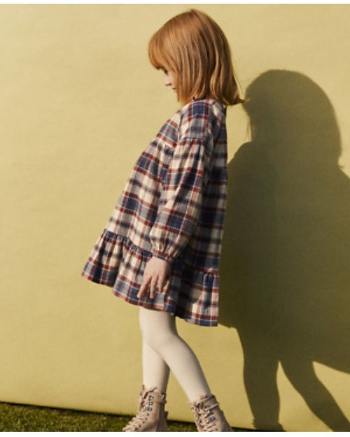 Petit Bateau Long-Sleeved Flannel Dress - Checked Pattern unisex (bambini)