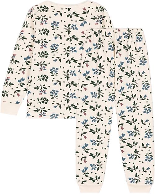 Petit Bateau Long-Sleeved Fleece Pajamas with Flower Pattern - Avalanche White/Multico - 100% Cotton Pyjamas