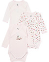 Petit Bateau Long-Sleeved Kimono Bodysuits (Set of 3), Various Colours - 100% Cotton Short Rompers