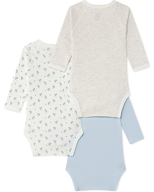 Petit Bateau Long-Sleeved Kimono Bodysuits (Set of 3), Various