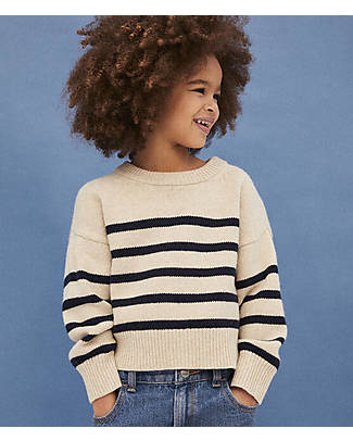 Petit Bateau Long-Sleeved Striped Sweater Long Sleeve - Avalanche White / Tuxedo Blue - Wool and Cotton Jumpers