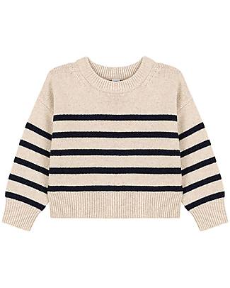 Petit Bateau Long-Sleeved Striped Sweater Long Sleeve - Avalanche White / Tuxedo Blue - Wool and Cotton Jumpers