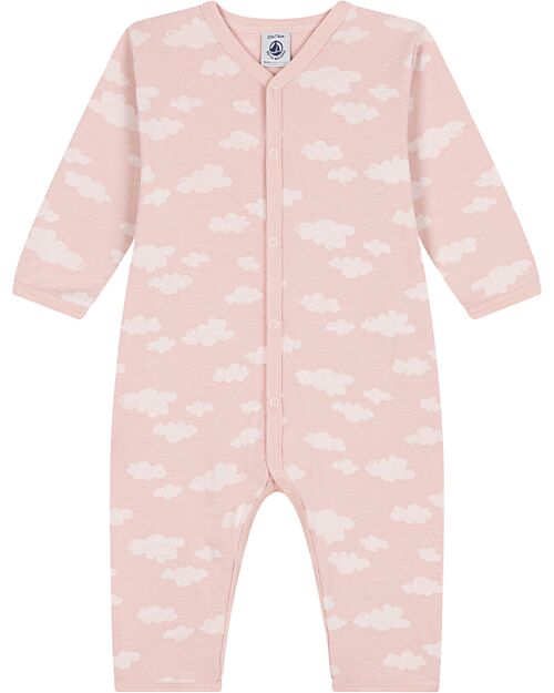 Petit Bateau Long Sleeves Romper - No Feet - Clouds - Pink - 100% Organic Cotton Babygrows