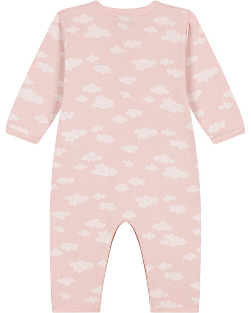 Petit Bateau Long Sleeves Romper - No Feet - Clouds - Pink - 100% Organic Cotton Babygrows