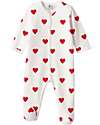Petit Bateau Long Sleeves Romper - with Feet - White with Hearts - 100% Organic Cotton Babygrows