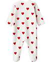Petit Bateau Long Sleeves Romper - with Feet - White with Hearts - 100% Organic Cotton Babygrows