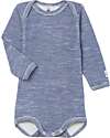 Petit Bateau Long Sleveed Bodysuit - Striped Blue - Wool and Organic Cotton Long Sleeves Bodies