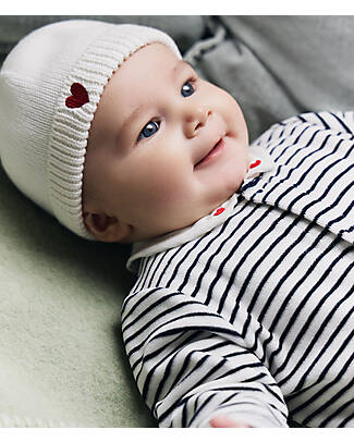 Petit Bateau Newborn Cotton Hat - White - Heart Newborn Hats