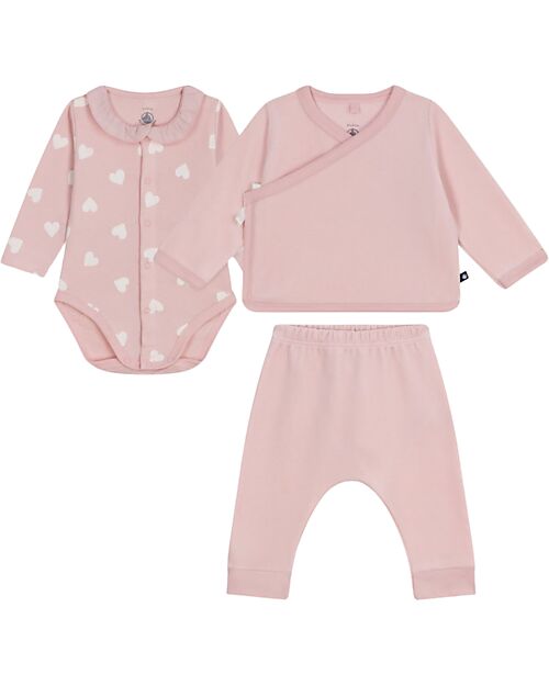 Petit Bateau Newborn Gift Set - Cardigan, Bodysuit and Pants - Pink - 100% Cotton Sets And Co-Ords