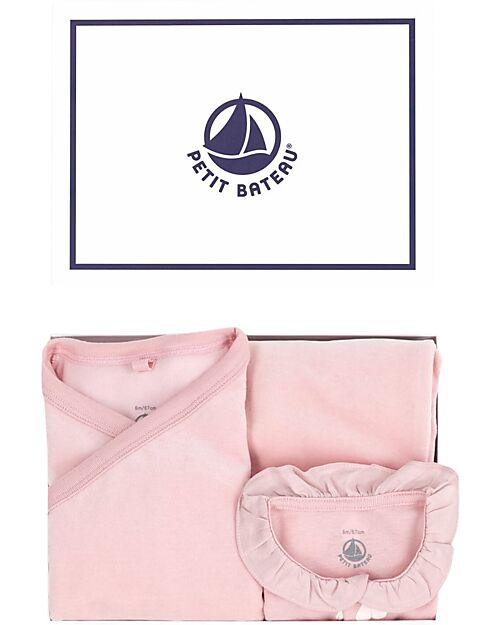 Petit Bateau Newborn Gift Set - Cardigan, Bodysuit and Pants - Pink - 100% Cotton Sets And Co-Ords