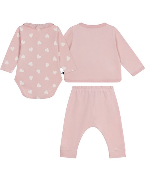 Petit Bateau Newborn Gift Set - Cardigan, Bodysuit and Pants - Pink - 100% Cotton Sets And Co-Ords