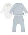 Petit Bateau Newborn Gift Set - Cardigan, Bodysuit and Pants - White and Light Blue - 100% Cotton Sets And Co-Ords