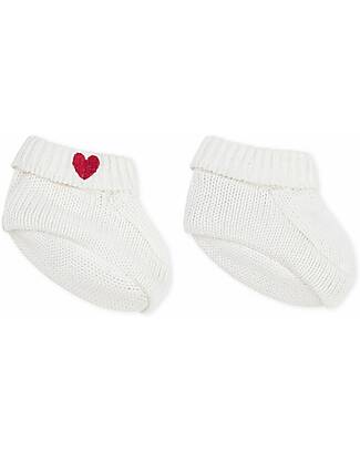 Petit Bateau Newborn Knitted Booties - White - Heart - 100% Cotton Slippers