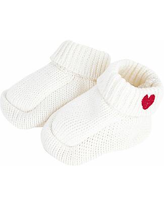 Petit Bateau Newborn Knitted Booties - White - Heart - 100% Cotton Slippers