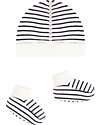 Petit Bateau Newborn Set Hat and Booties - White and Blue Stripes – 100% Cotton Newborn Hats