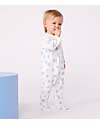 Petit Bateau One-Piece Sleepsuit in Brushed Fleece Fabric - White with Blue Hearts - 100% Cotton Babygrows