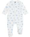 Petit Bateau One-Piece Sleepsuit in Brushed Fleece Fabric - White with Blue Hearts - 100% Cotton Babygrows