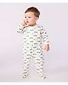 Petit Bateau One-Piece Sleepsuit in Brushed Fleece Fabric – White with Crocodiles – Back Opening – 100% Cotton Babygrows