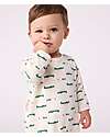 Petit Bateau One-Piece Sleepsuit in Brushed Fleece Fabric – White with Crocodiles – Back Opening – 100% Cotton Babygrows