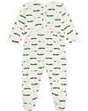 Petit Bateau One-Piece Sleepsuit in Brushed Fleece Fabric – White with Crocodiles – Back Opening – 100% Cotton Babygrows