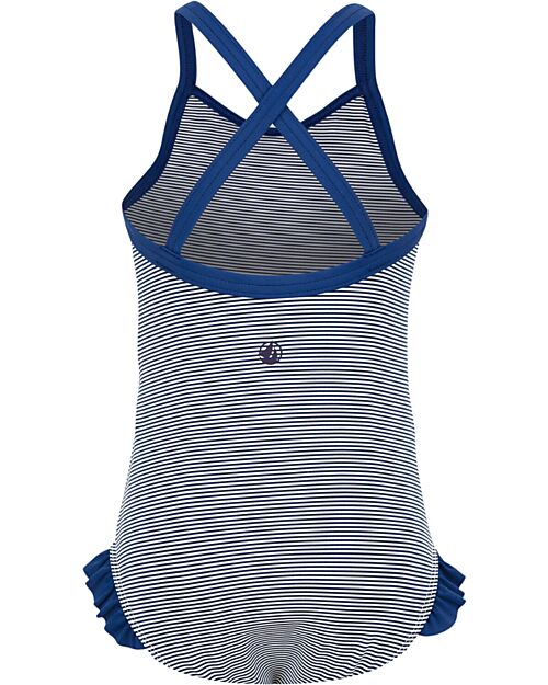Petit Bateau One Piece Swimsuit - White/Blue - Striped - with Volant Swimsuits