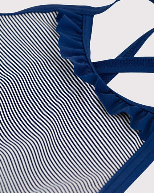 Petit Bateau One Piece Swimsuit - White/Blue - Striped - with Volant Swimsuits