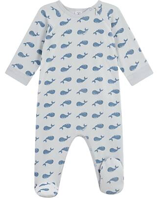 Petit Bateau One-Piece Velvet Sleepsuit with Zip - Whales - 100% Cotton Babygrows