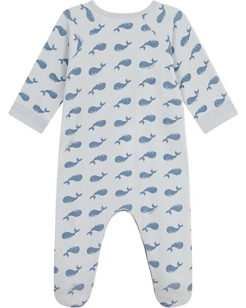 Petit Bateau One-Piece Velvet Sleepsuit with Zip - Whales - 100% Cotton Babygrows