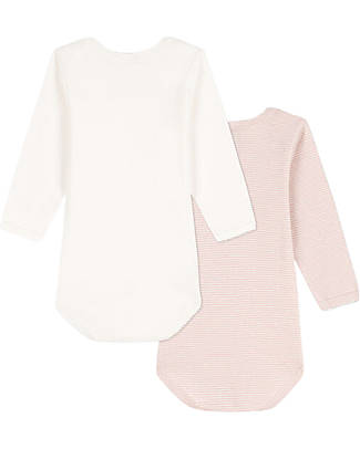 Petit Bateau OUTLET - Long-Sleeved Bodysuit - Pack of 2 - White/Striped Pink - 100% Cotton - Showroom Sample Long Sleeves Bodies