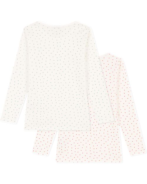 Petit Bateau Pack of 2 Long Sleeved T-Shirt - Off White Hearts - Cotton Long Sleeves Tops