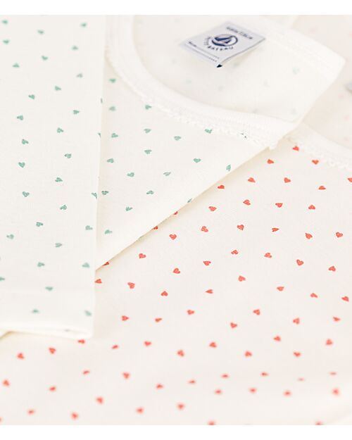 Petit Bateau Pack of 2 Long Sleeved T-Shirt - Off White Hearts - Cotton Long Sleeves Tops