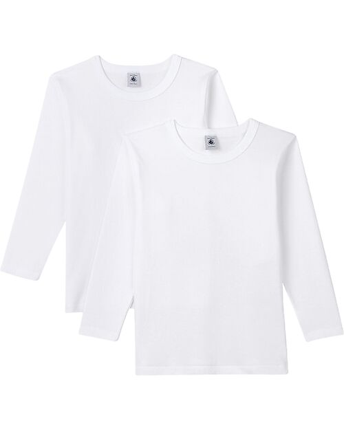 Petit Bateau Pack of 2 - Long Sleeves Shirt - White - 100% Organic Cotton Long Sleeves Tops