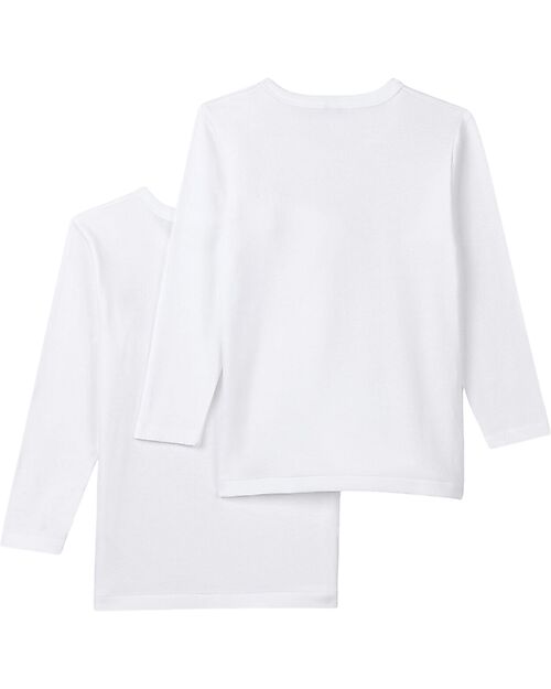 Petit Bateau Pack of 2 - Long Sleeves Shirt - White - 100% Organic Cotton Long Sleeves Tops