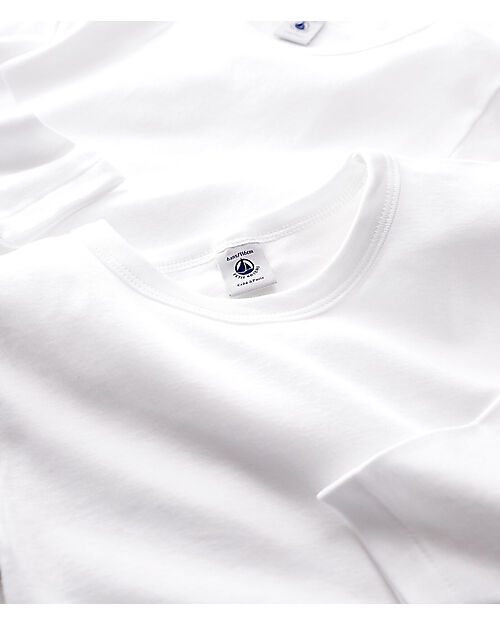 Petit Bateau Pack of 2 - Long Sleeves Shirt - White - 100% Organic Cotton Long Sleeves Tops