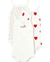 Petit Bateau Pack of 3 Strappy Leotards - White/Hearts - 100% Organic Cotton Short Sleeves Bodies