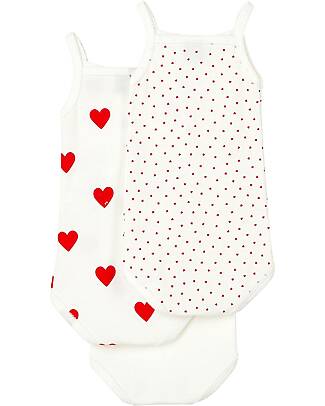 Petit Bateau Pack of 3 Strappy Leotards - White/Hearts - 100% Organic Cotton Short Sleeves Bodies