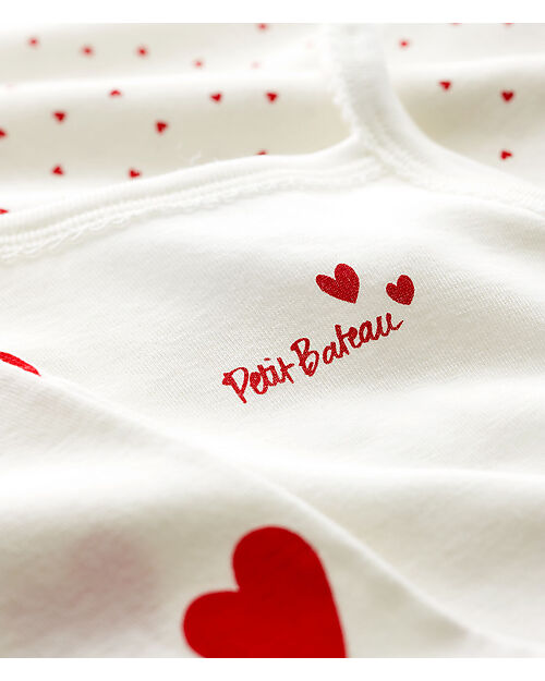 Petit Bateau Pack of 3 Strappy Leotards - White/Hearts - 100% Organic Cotton Short Sleeves Bodies