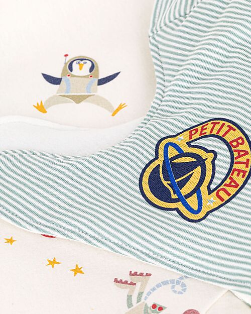 Petit Bateau Pajama Set - Shirt/Pants + Astronaut Helmet - Space - White and Light Blue - 100% Cotton Pyjamas