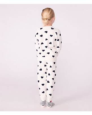 Petit Bateau Pajama Set - Shirt/Pants - Blue Hearts - White - Cotton Terry Pyjamas