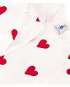 Petit Bateau Pajama Set - Shirt/Pants - Hearts - White and Red - 100% Brushed Cotton Pyjamas