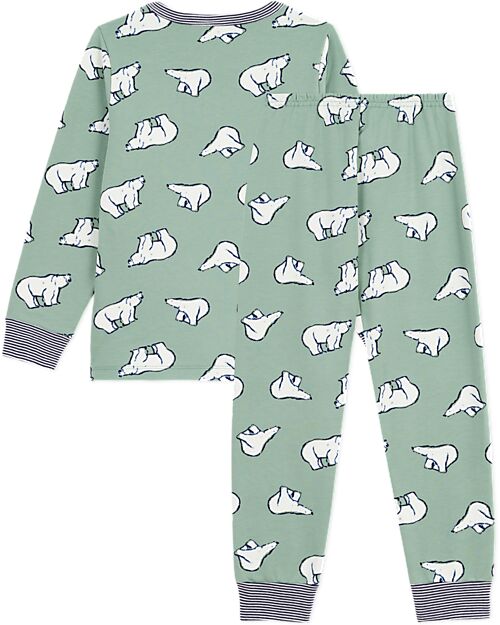 Petit Bateau Pajama Set - Shirt/Pants - Polar Bear - Sage Green - 100% Brushed Cotton Pyjamas