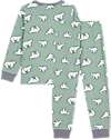 Petit Bateau Pajama Set - Shirt/Pants - Polar Bear - Sage Green - 100% Brushed Cotton Pyjamas