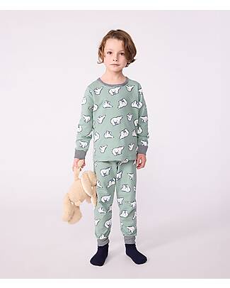 Petit Bateau Pajama Set - Shirt/Pants - Polar Bear - Sage Green - 100% Brushed Cotton Pyjamas