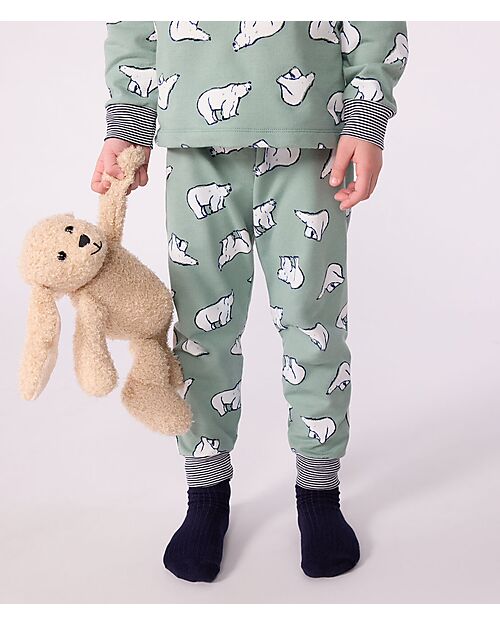 Petit Bateau Pajama Set - Shirt/Pants - Polar Bear - Sage Green - 100% Brushed Cotton Pyjamas