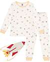 Petit Bateau Pajama Set - Shirt/Pants + Rocket - Space - White and Marshmallow - 100% Cotton Pyjamas