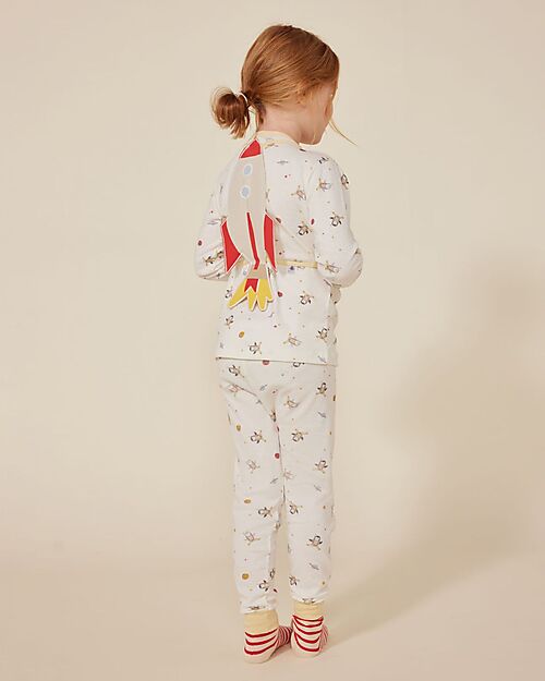Petit Bateau Pajama Set - Shirt/Pants + Rocket - Space - White and Marshmallow - 100% Cotton Pyjamas