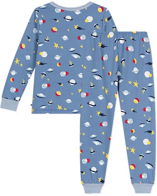 Petit Bateau Pajama Set - Shirt/Pants - Space - Light Blue - 100% Brushed Cotton Pyjamas