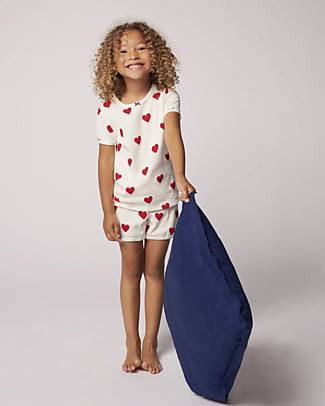 Petit Bateau Pajama Set - Shirt/Short Pants - White - Hearts - Organic Cotton Hair Accessories