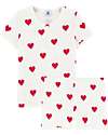 Petit Bateau Pajama Set - Shirt/Short Pants - White - Hearts - Organic Cotton Pyjamas